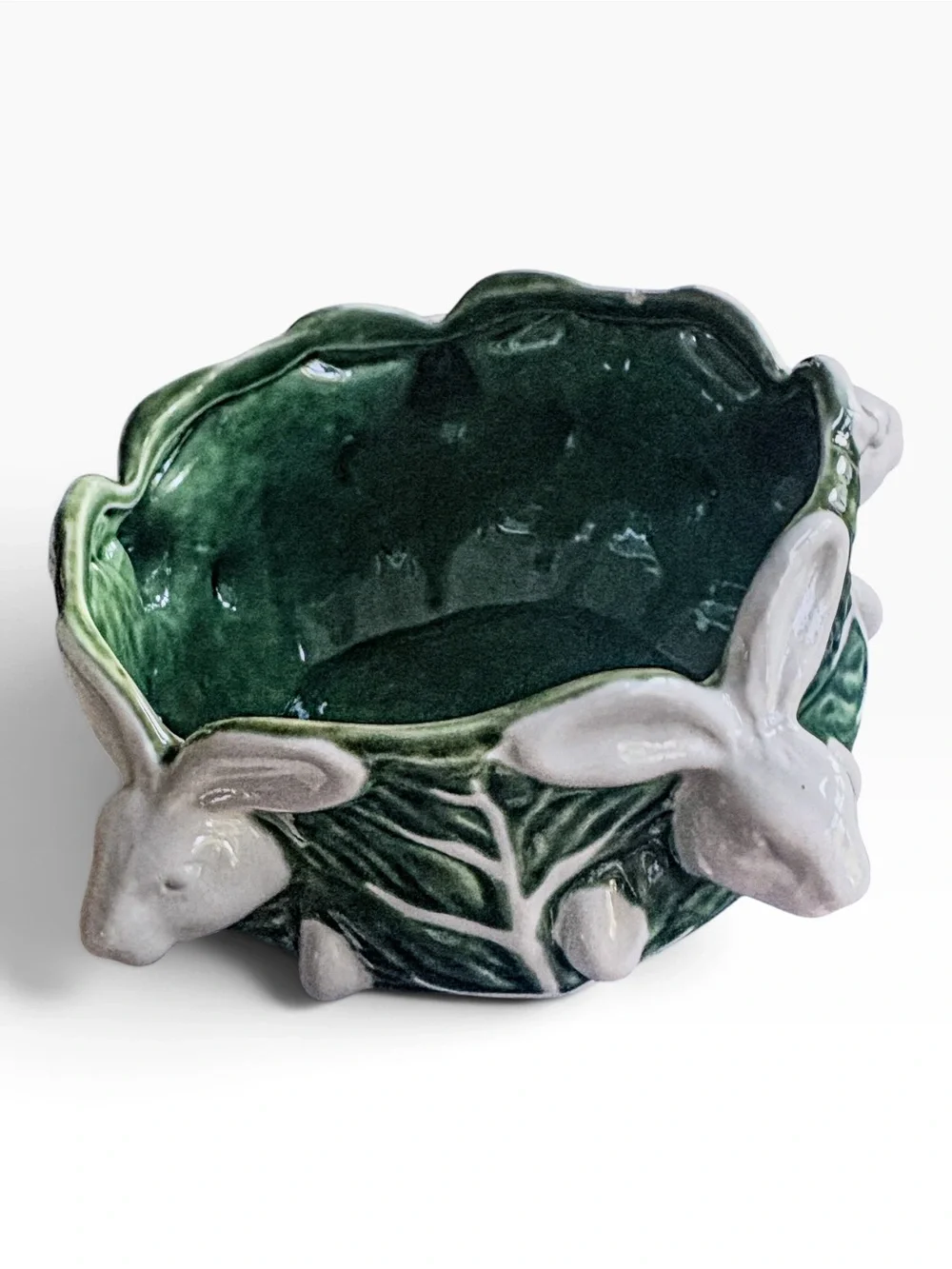 Vintage Maxcera Cabbages Bunny Planter | Green Ceramic Rabbit Cachepot